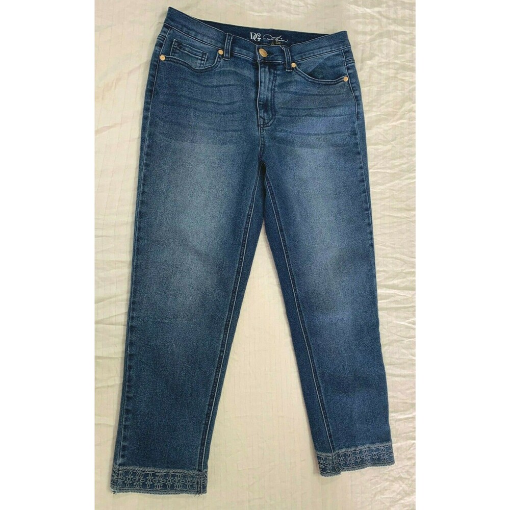 DG2 DIANE GILMAN WOMENS EMBROIDERED JEANS CAPRIS PANTS SIZE 6